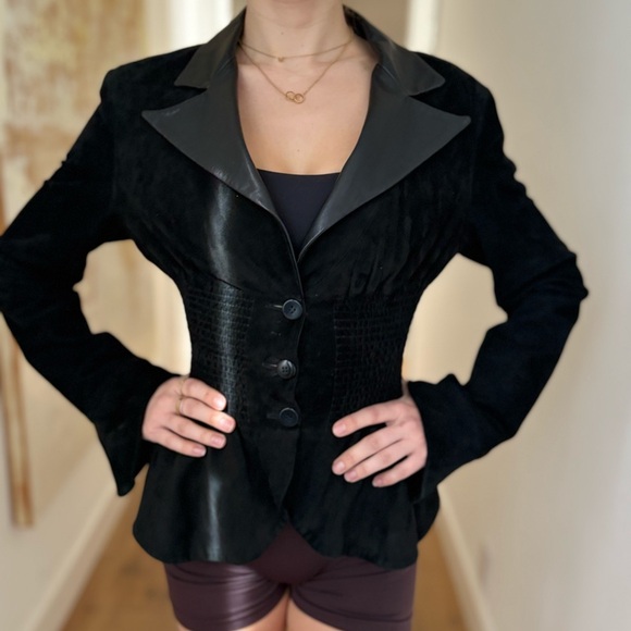 RARE JENNIFER TATANELLI CASINI FIRENZE SUEDE CORSET LEATHER JACKET BLACK - Picture 14 of 16